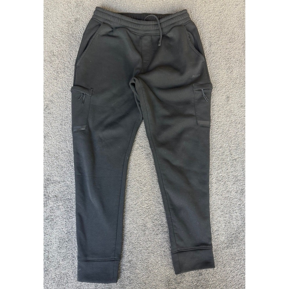 Mitre Mens Fleece Lined Cargo Sweatpants Black Tapered Joggers SZ Medium RN59786